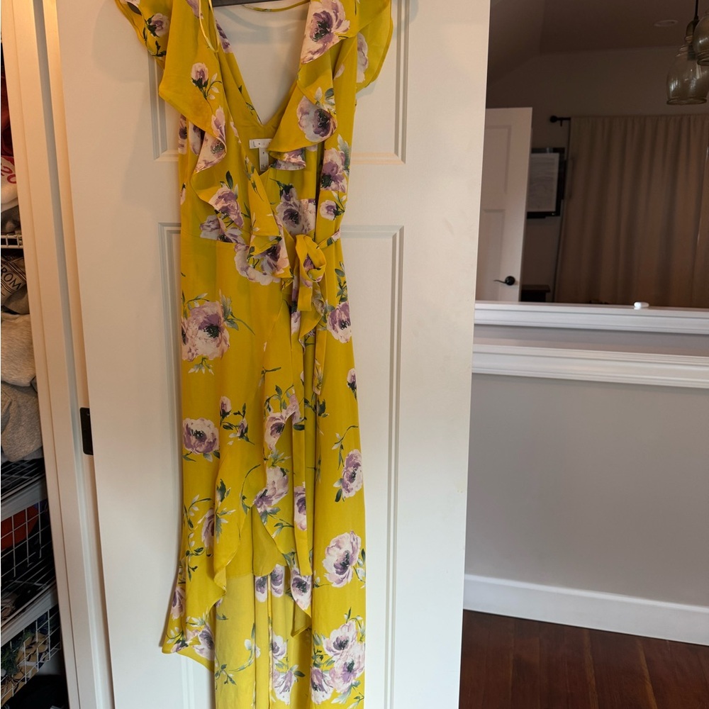 Leith Yellow Floral High Low Dress